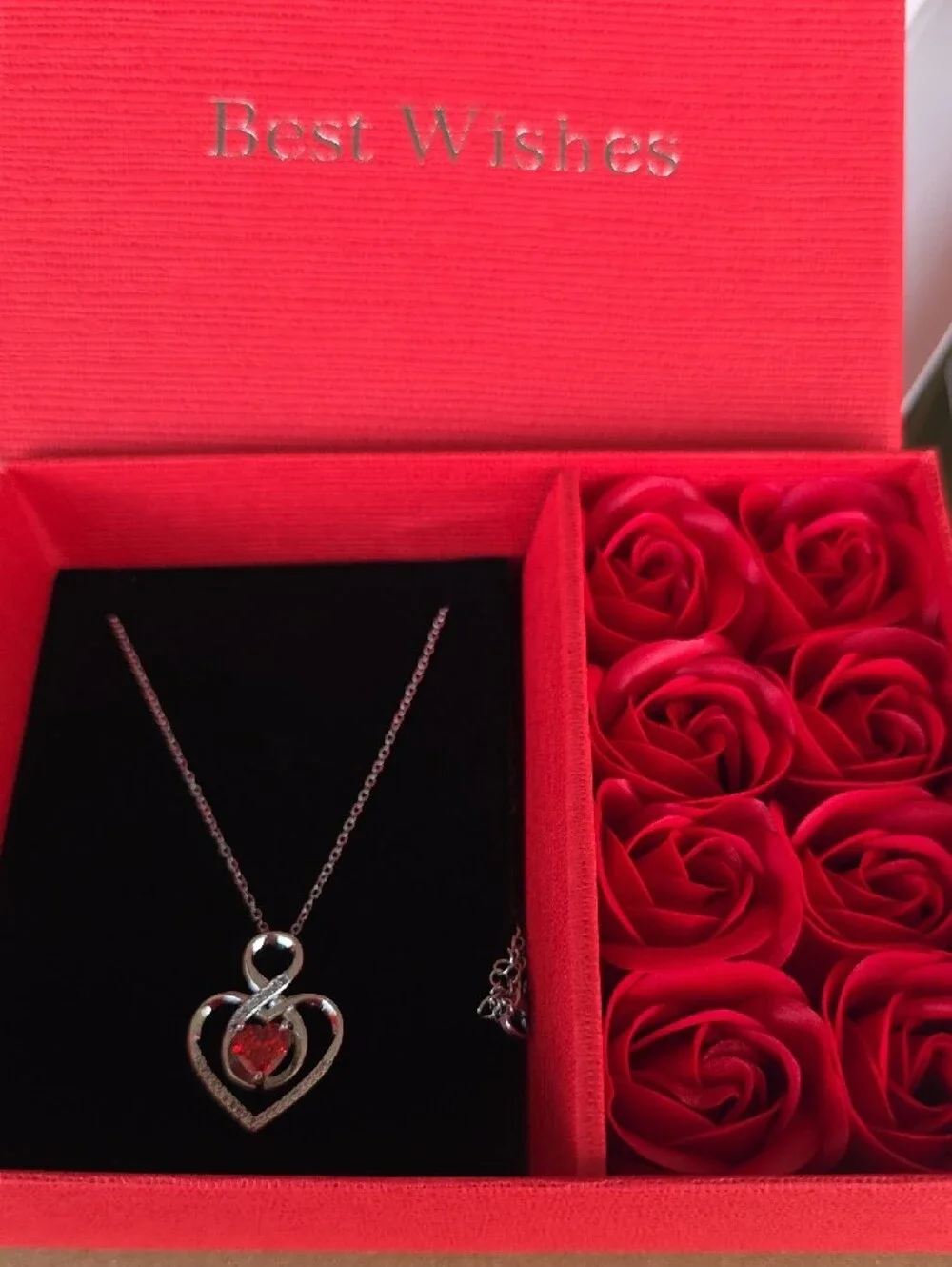 Silver Heart Pendant Necklace with Red Gem